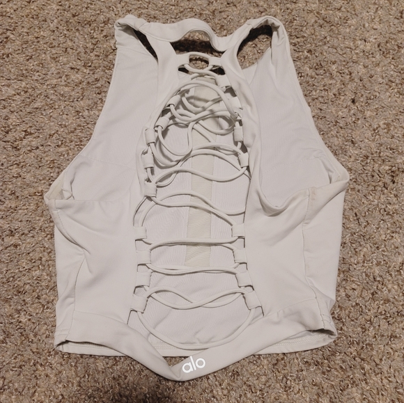 Alo yoga movement sports bra crop top seaglass marine mint lace up small - Picture 5 of 8